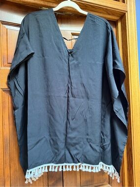 Uncommon Black Swim Coverup with White/Golf Tassel Trim, Size S/M